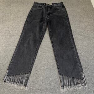 Rock & Roll Denim Ladies High Rise Chain Fringe Straight Cropped Jeans Size W25